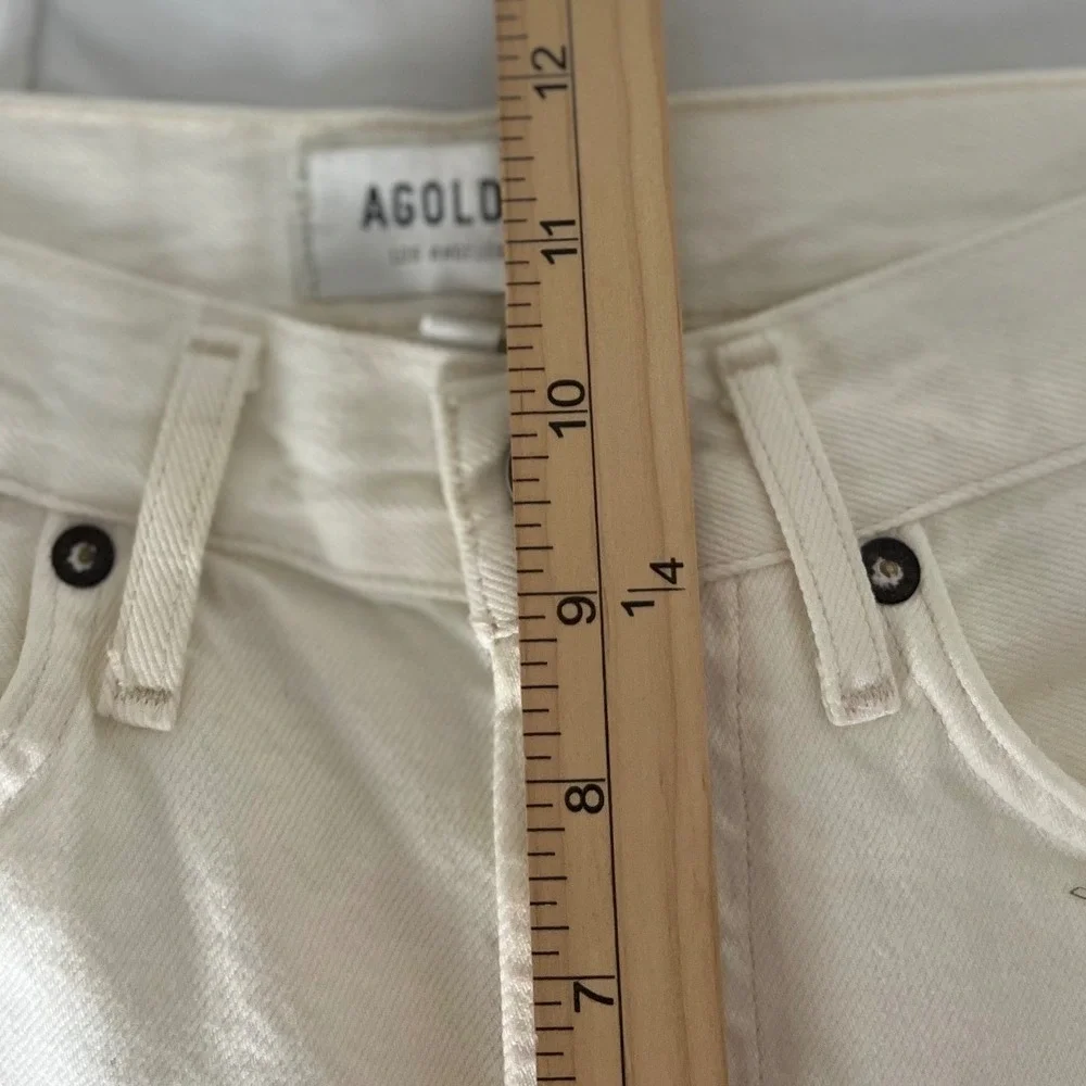 AGOLDE Parker‎ High Rise Cut Off Denim Shorts Cream Off White Raw Hem Size 27